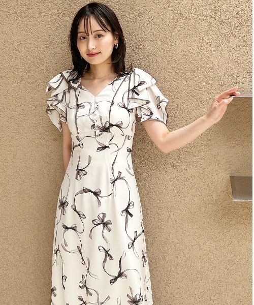 【新品】 スナイデル Sustainableリボンプリントワンピース 00サイズ 00サイズあり】Sustainableリボンプリントワンピース