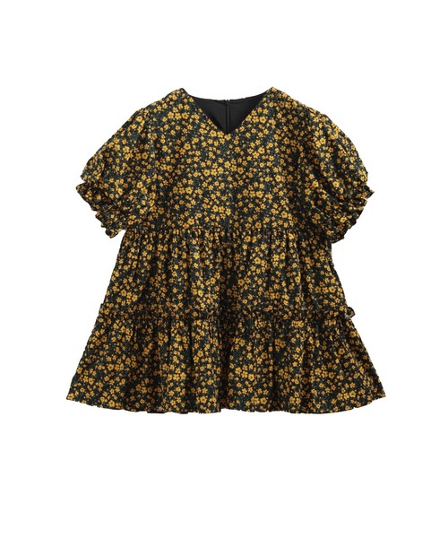 Fit more 小花柄パフスリーブVネックティアードトップス