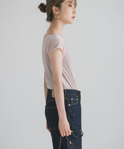 NOBLE tシャツ シアーベロアキャップスリーブTee レディース