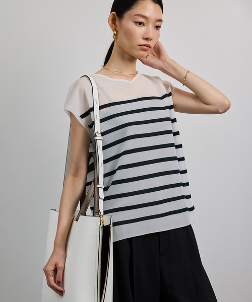ROPE'（ロペ） ブラウス シャツ 「洗える」シャイニーフレンチスリーブ