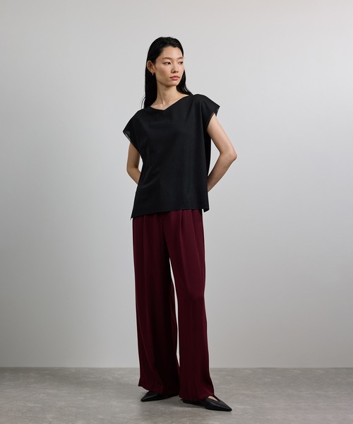 ROPE'（ロペ） ブラウス シャツ 「洗える」シャイニーフレンチスリーブ
