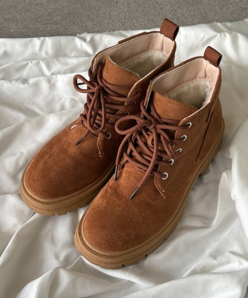 ブーツ 「25年秋冬新作」「裏ボア」タグデザインフラットフェイク