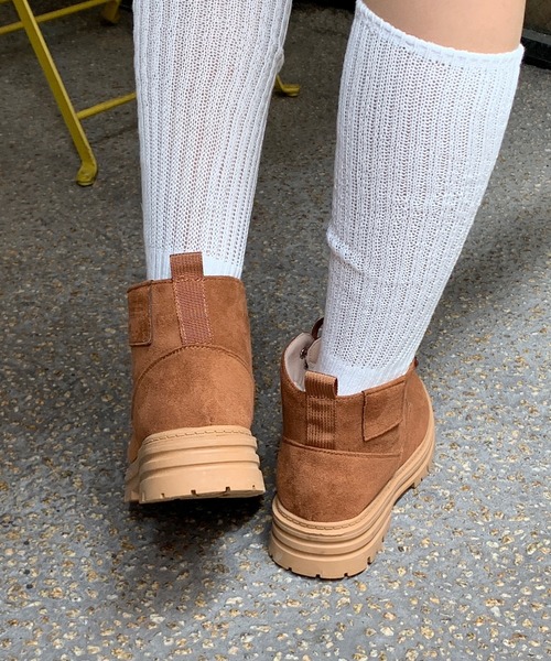 ブーツ 「25年秋冬新作」「裏ボア」タグデザインフラットフェイク