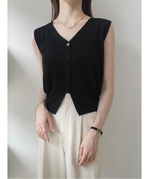 MHL. ブラック ニットベスト Vネック Vネックニットベスト バスケット編柄 メンズ(M ブラック): 東京シャツ