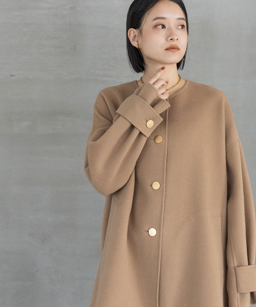 【ほぼ新品】日本製peu presプープレチェックグミ加工ノーカラーコート A part by ノーカラーコート コート カシープノーカラーコート