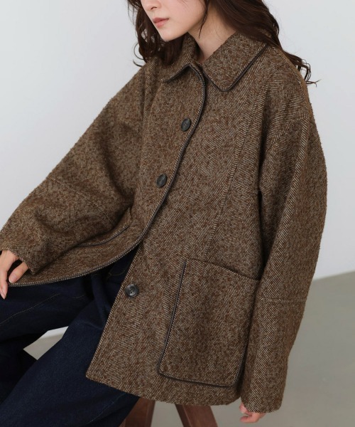 BAB（バブ） コート アウター ヘリンボーンツイードカバーオール