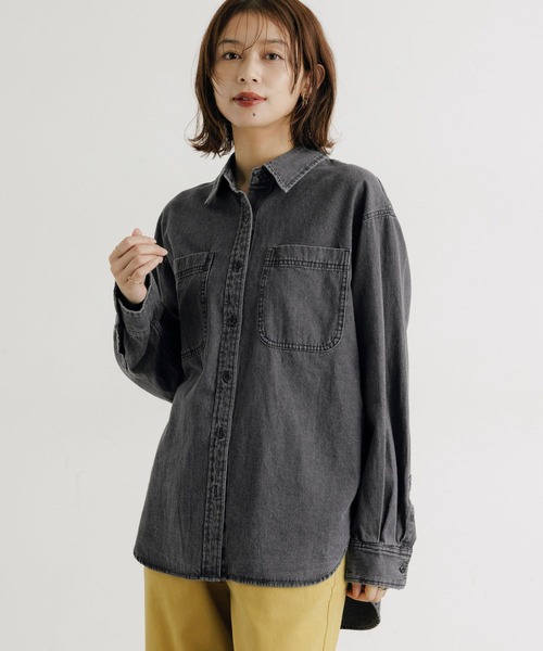美品✨23区DENIM ノーカラー　デニムシャツ　大きいサイズ　3XL 46 セール】綿100％ライトオンスデニムシャツ ＜大きいサイズ有＞シック