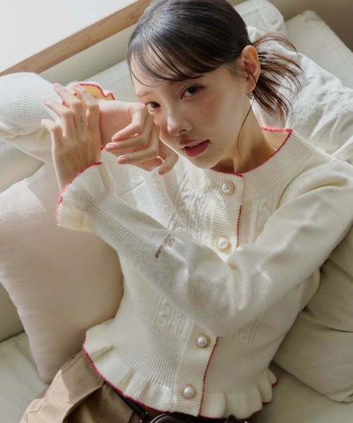 Lallana（ララーナ） カーディガン Holiday Frill Knit Cardigan