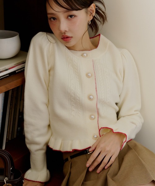 Lallana（ララーナ） カーディガン Holiday Frill Knit Cardigan