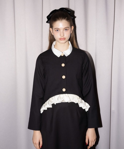 ジャケット ノーカラージャケット blooming frill jacket / フリル