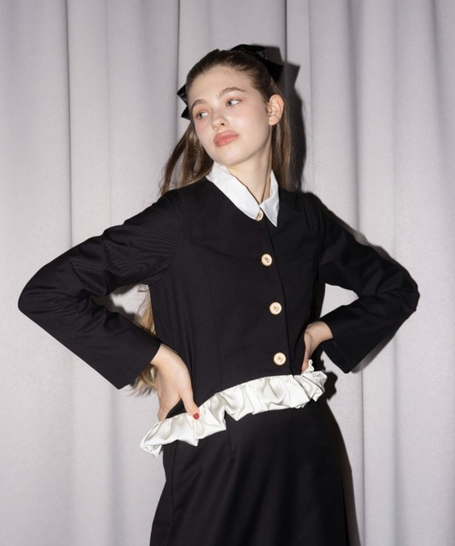 ジャケット ノーカラージャケット blooming frill jacket / フリル