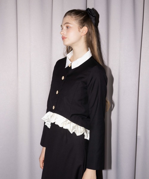 ジャケット ノーカラージャケット blooming frill jacket / フリル