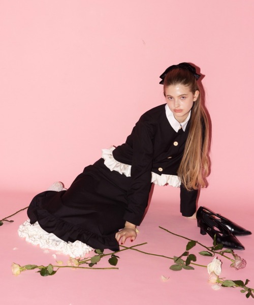 ジャケット ノーカラージャケット blooming frill jacket / フリル
