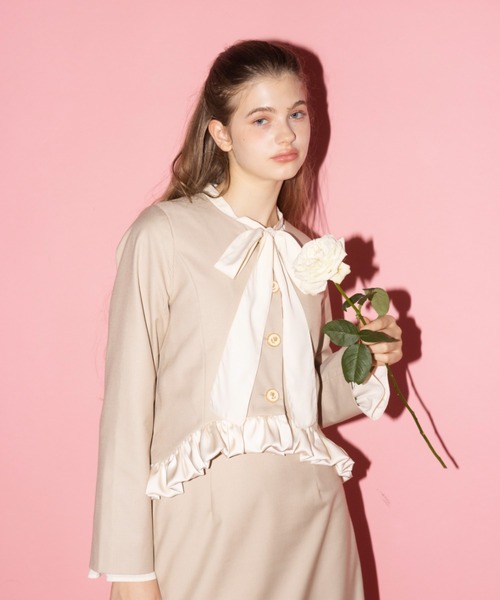 ジャケット ノーカラージャケット blooming frill jacket / フリル