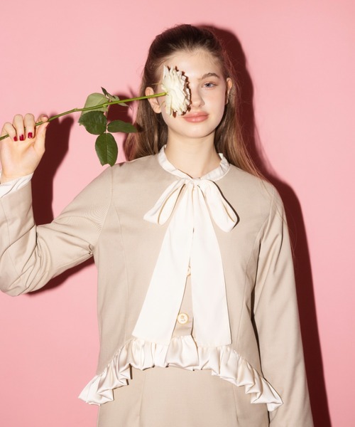 ジャケット ノーカラージャケット blooming frill jacket / フリル