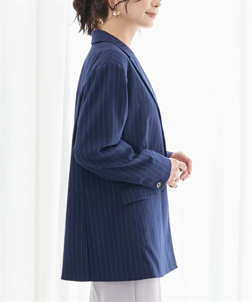 オーバーサイズ黒ジャケット ストライプデザイン 7days Life Styling ジャケット テーラードジャケット ストライプ柄