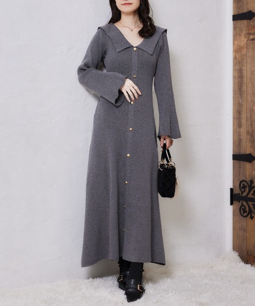 one after another NICE CLAUP ワンピース セーラーカラーニット