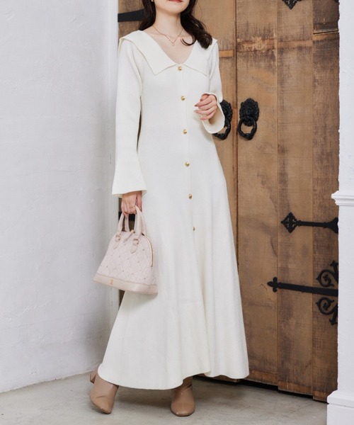 one after another NICE CLAUP ワンピース セーラーカラーニット