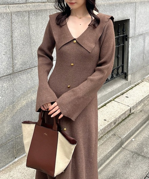 one after another NICE CLAUP ワンピース セーラーカラーニット