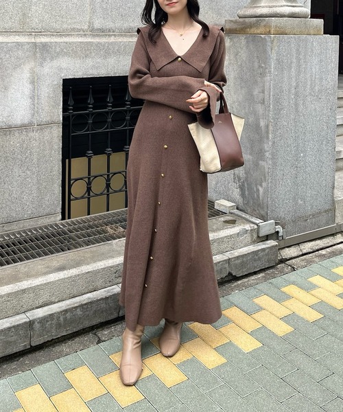 one after another NICE CLAUP ワンピース セーラーカラーニット