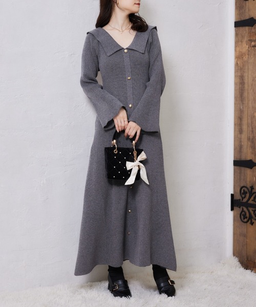 one after another NICE CLAUP ワンピース セーラーカラーニット