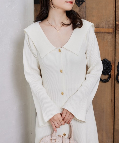 one after another NICE CLAUP ワンピース セーラーカラーニット