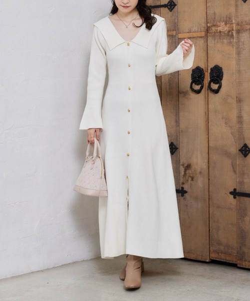 one after another NICE CLAUP ワンピース セーラーカラーニット