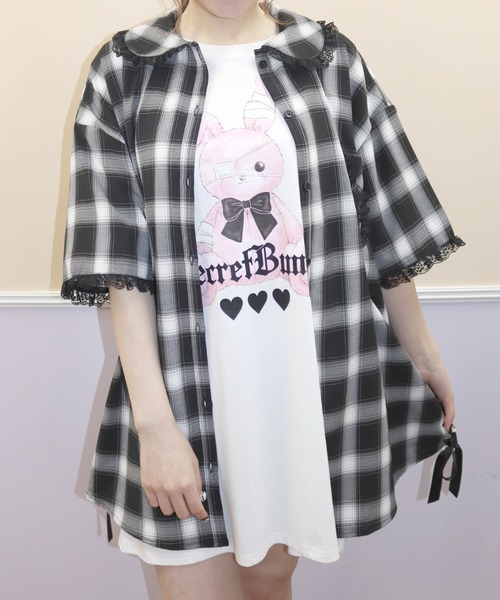 「Secret Honey」 半袖シャツ MEDIUM オフホワイト レディース_画像6