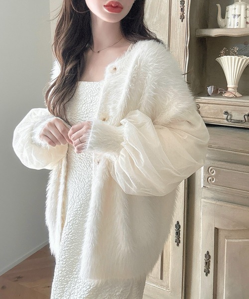 「Meiru」 ニットカーディガン MEDIUM ブラック レディース_画像4