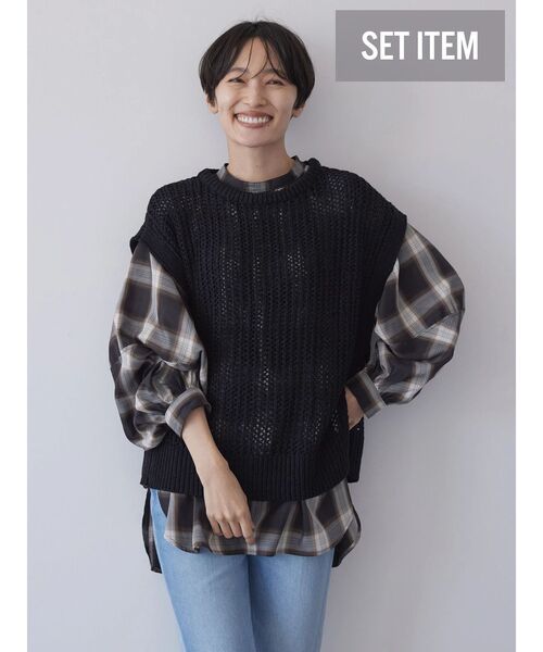 「AMERICAN HOLIC」 ニットベスト M アイボリー レディース_画像2