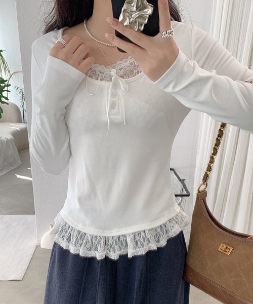 LACーVERT tシャツ レースレイヤードカットソー レディース : ZOZOTOWN