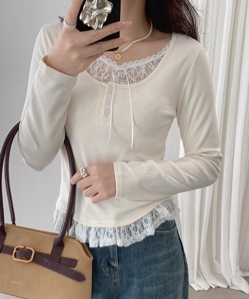LACーVERT tシャツ レースレイヤードカットソー レディース : ZOZOTOWN