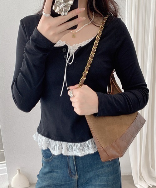 LACーVERT tシャツ レースレイヤードカットソー レディース : ZOZOTOWN