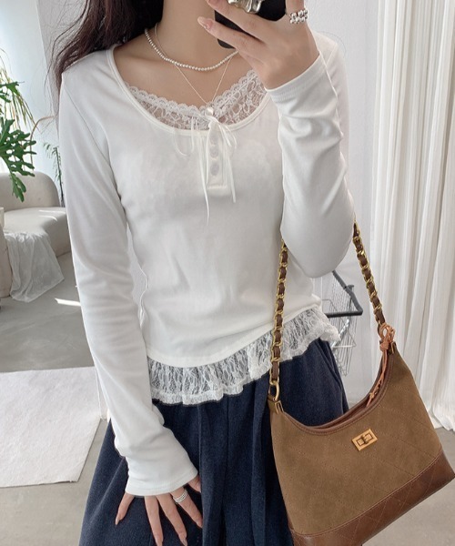 LACーVERT tシャツ レースレイヤードカットソー レディース : ZOZOTOWN