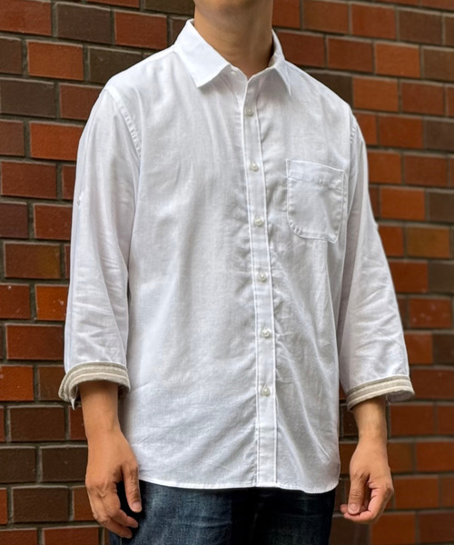 ikka（イッカ） シャツ 「雑誌MonoMax5月号掲載」フレンチリネンMIX袖