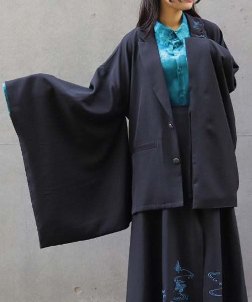 m*r様 Needles 黒 蝶刺繍 ボタンアップジャケット 新品タグ付き REZEN（リゼン） ジャケット テーラードジャケット 蝶刺繍和袖