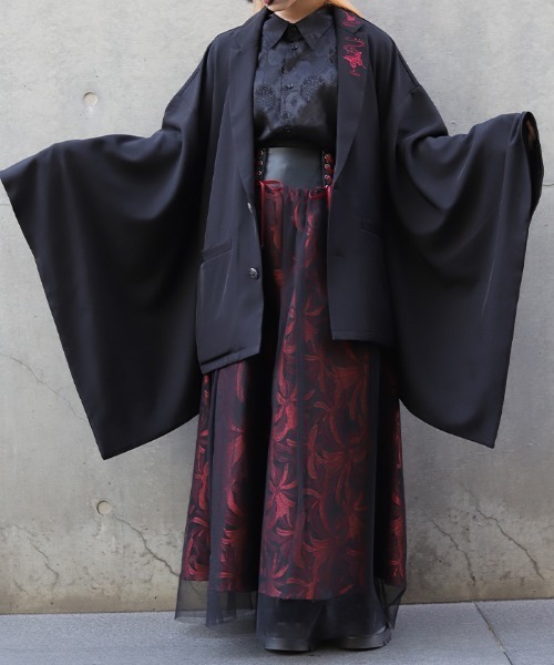 m*r様 Needles 黒 蝶刺繍 ボタンアップジャケット 新品タグ付き REZEN（リゼン） ジャケット テーラードジャケット 蝶刺繍和袖