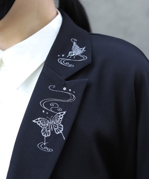 あ*お様 大*ロ様 ニードルズ　ブラック蝶刺繍テーラードジャケット L 蝶刺繍和袖テーラードジャケット（テーラードジャケット）｜REZEN