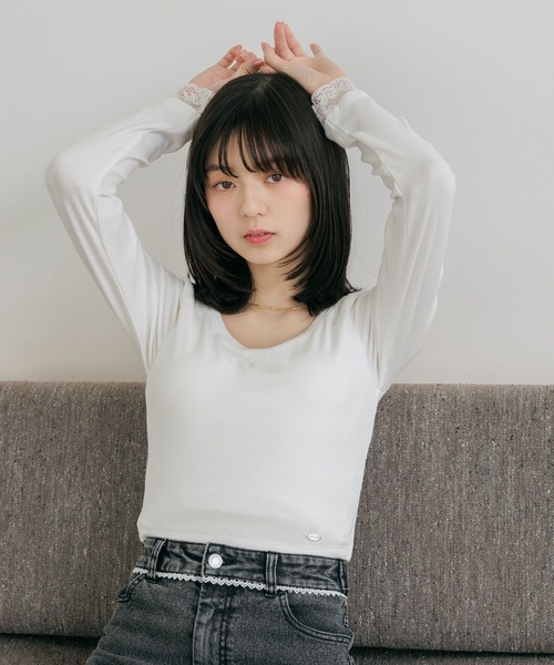 新品タグ付き  レースカットソー Heather（ヘザー） tシャツ カップ付きレースカットソー 661899
