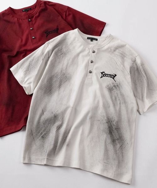 ヘンリーネック tシャツ 「82」スプレー加工 ワンポイント刺繍