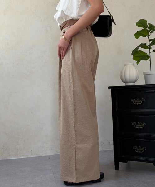 ら*ち様 ベージュ ワイドパンツ 未使用 サイドポケット Chez toi（シェトワ） パンツ サイドポケットデザインベルト付きパンツ