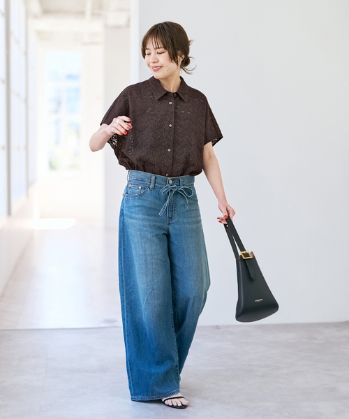 スピックアンドスパン PEレースフレンチスリーブシャツ 追加予約》PEレースフレンチスリーブシャツ（シャツ／ブラウス