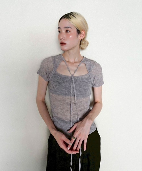 tシャツ 2way Sheer Knittops レディースの画像