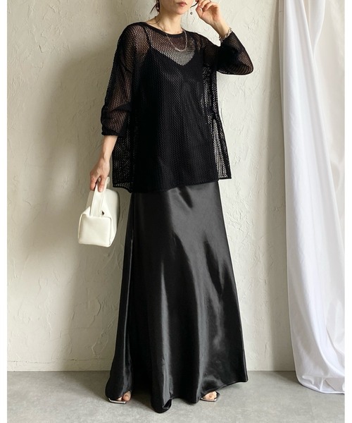 She's Closet ワンピース メッシュサマーニット 紐ベルト ロング