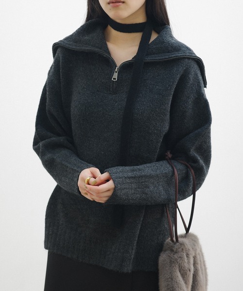 andme（アンドミー） ニット セーター セーラーカラー長袖ハーフジップ