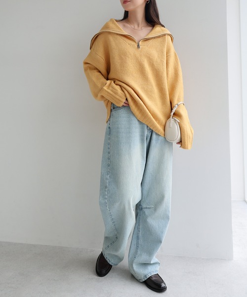 andme（アンドミー） ニット セーター セーラーカラー長袖ハーフジップ