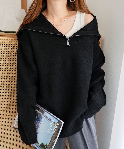 andme（アンドミー） ニット セーター セーラーカラー長袖ハーフジップ