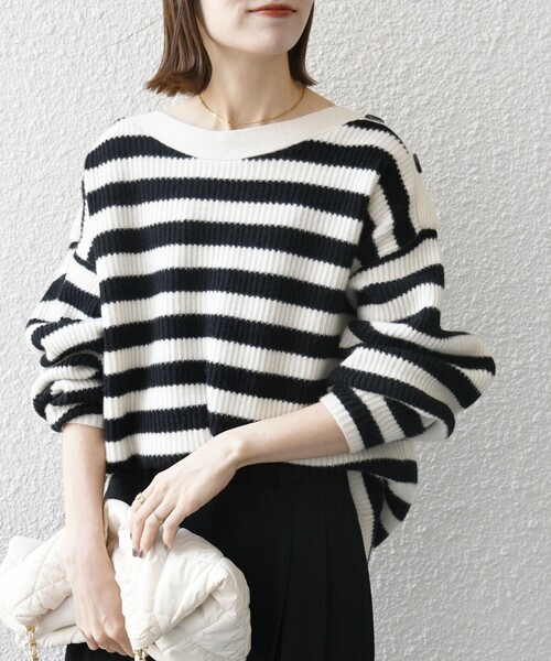 SHIPS any　　ベージュ　　ファーリー ニット ボートネック プルオーバー SHIPS any ニット any: ファーリー ボートネック プルオーバー