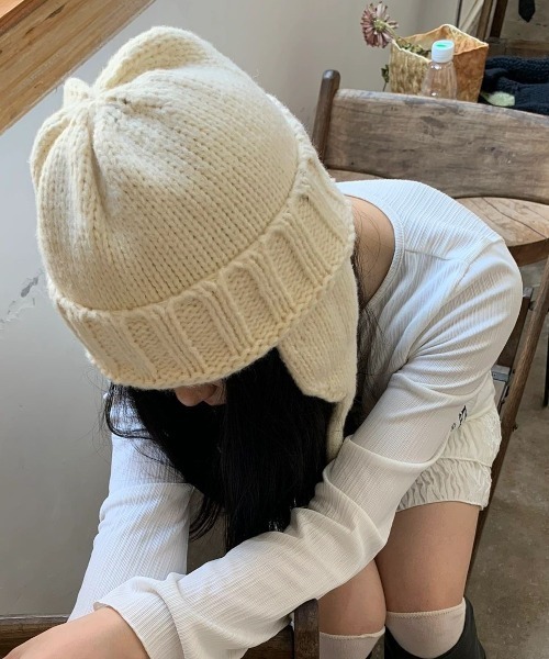 【oldhoney】【24/aw】ニット帽/フライトキャップ NO WAY ニット帽 ニットキャップ フライトキャップ/耳あて付きニット帽