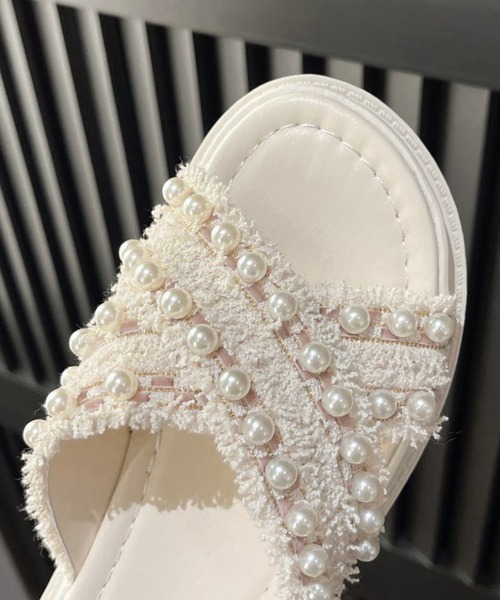 新品 レディース パール付き 厚底サンダル 【479】 Lace Ladies サンダル レザー調 パール バックストラップ付き